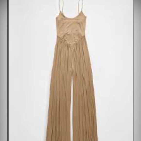 American Eagle Corset Wide Leg Jumpsuit Tan  Size Large - Picture 2 of 7